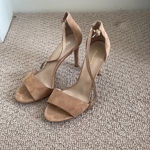 ALDO women’s nude tan suede open toed heel size 7 (EU 37.5)